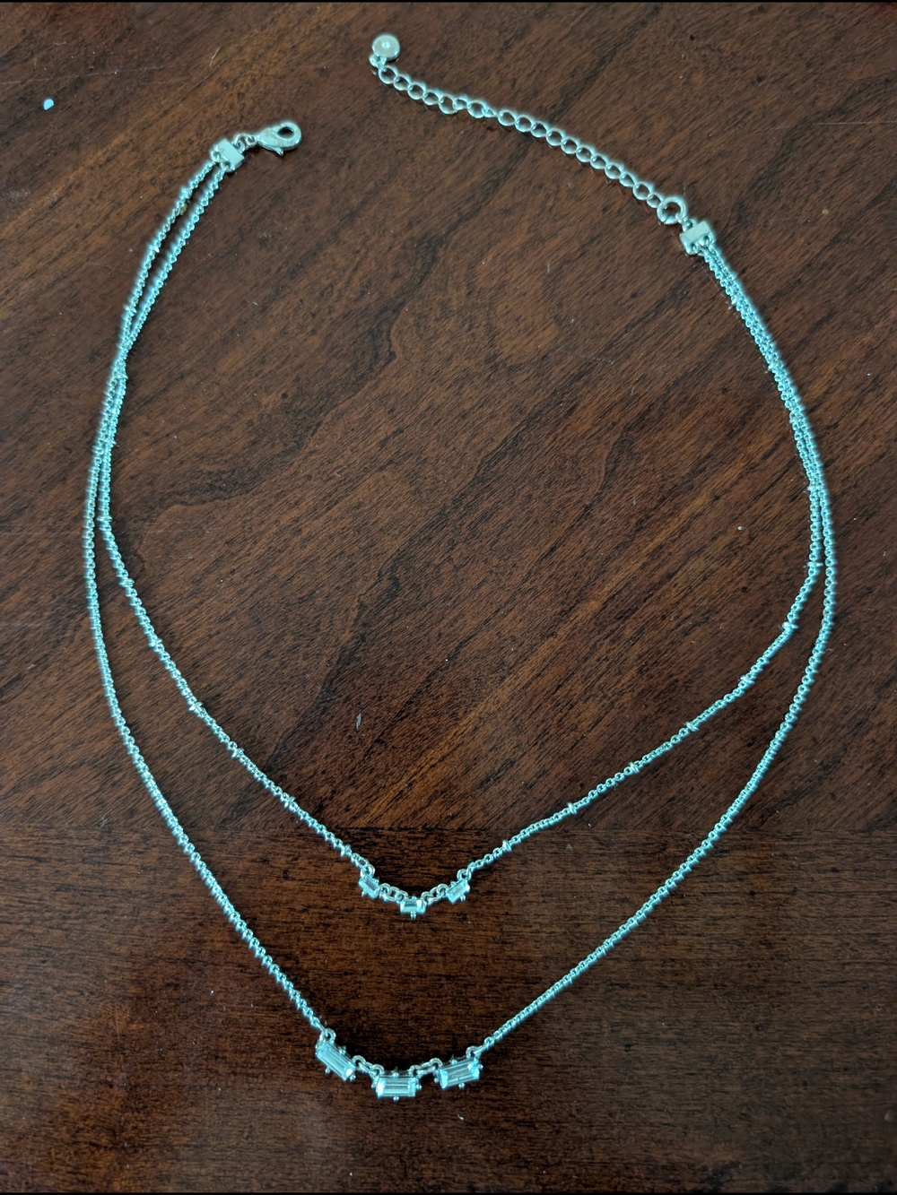 Silver Layered Rhinestone Pendant Necklace